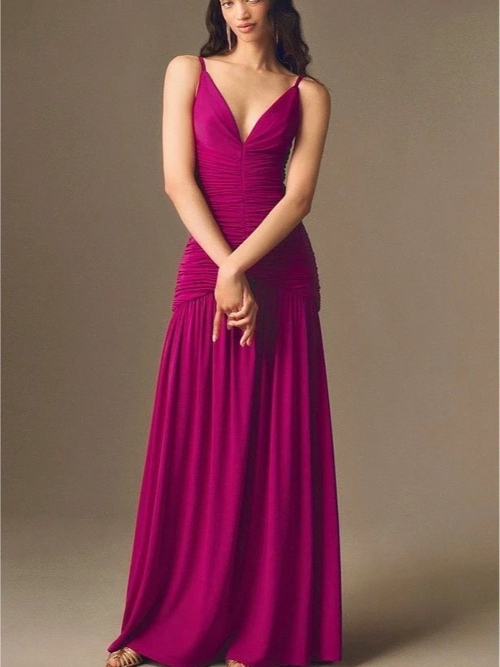Dress the Population Elora Maxi Dress Ruched Pink Size Large
